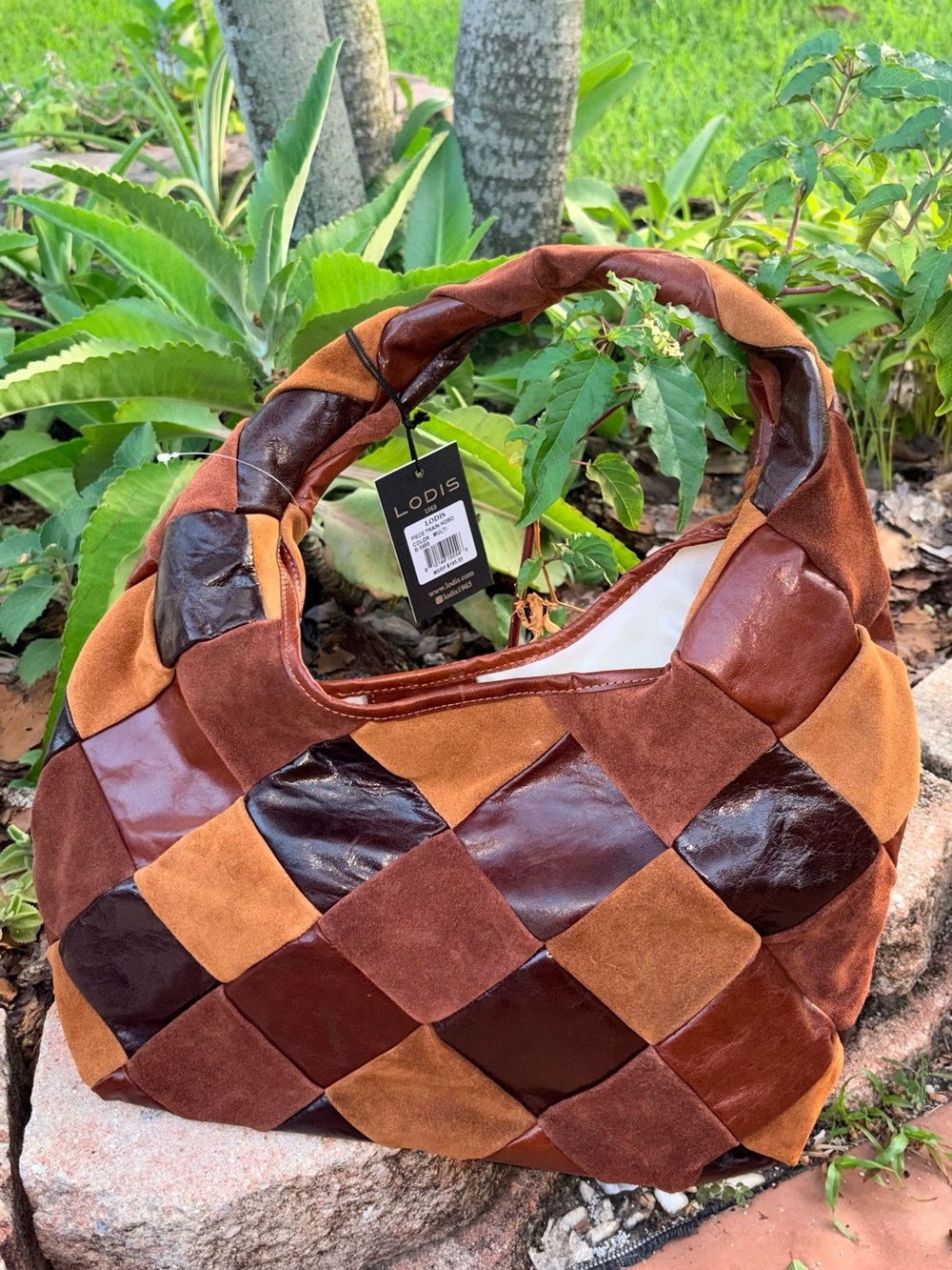 Lodis Patchwork Leather & Suede Shoulder Bag in Brown & Tan - Picture 7 of 14
